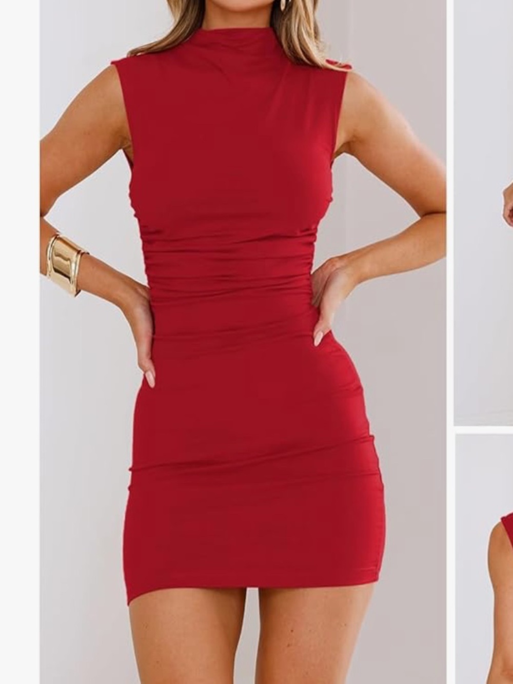 Sleek Red Sleeveless Mock-Neck Mini Dress